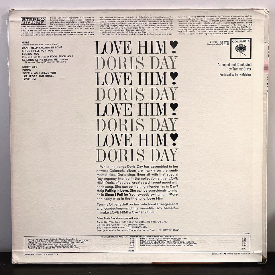 DORIS DAY - Love Him (Sealed In Bag) - 12" Vinyl Record LP - SEALED - Image 2 of 3