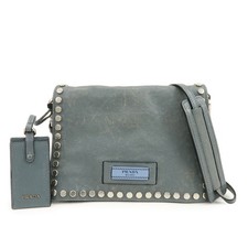 PRADA Etiquette Leather 2Way Bag Shoulder Bag Clutch Bag Gray Authentic Used F/S
