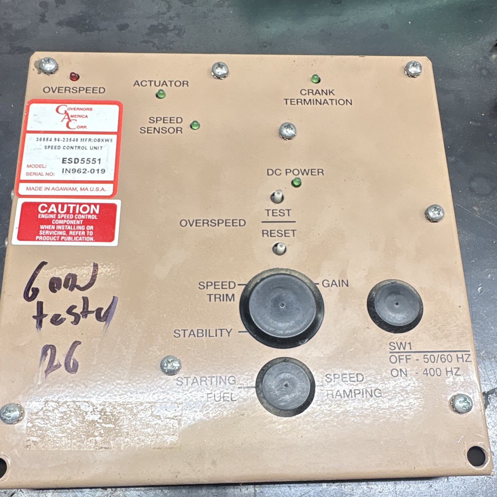 Governors America Corp Mep 805 Mep 806 Esd 5551 speed control