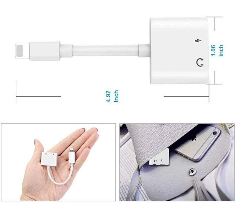 2in1 Adapter für Apple iPhone Splitter auf Klinke Aux 3,5mm Audio Kopfhörer Weiß - Bild 2 von 4