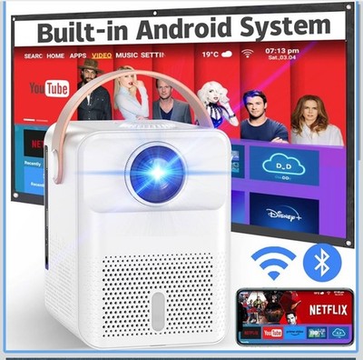 Smart Projector 4K Android System, 15000Lm Mini Projector with WiFi and Bluet...