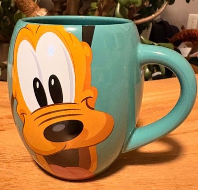 Disney Parks Pluto Face Mug Teal Woof Barrel Shape Oversized 20 oz Authentic