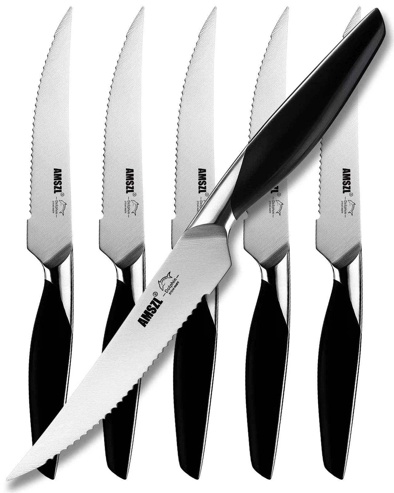 Steak Knives Set of 6 - Serrated Kitchen Knives Dishwasher Safe, German 1.411...
