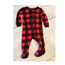 Leveret Red Black Plaid Footed Pajamas One Piece 100% Cotton Zip 3-6 Months