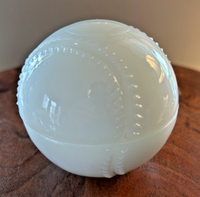 Vintage Embossed Milk Glass Baseball Shaped Trinket Jar Dish Anchor Hocking 3.5''