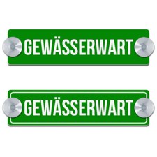 GEWÄSSERWART - Graviertes Schild mit 2 Saugn...