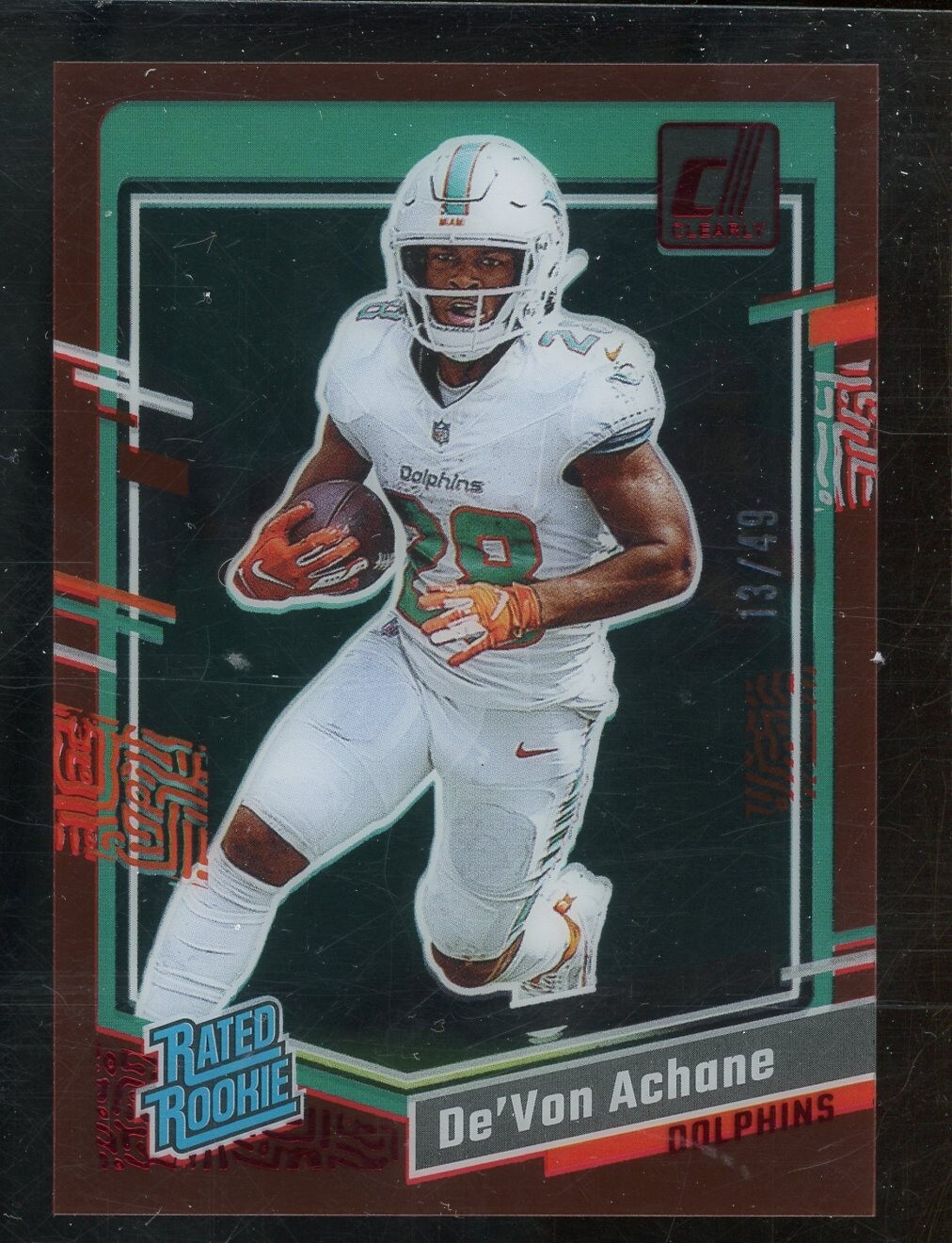 2023 Panini Clearly Donruss Red #59 De'Von Achane Miami Dophins 13/49