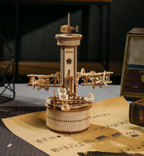 ROKR 3D Wooden Puzzle Airplane Control Tower Music Box DIY Model