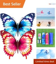 Butterfly Kite Nylon Large Easy Fly Kids Adults 300ft String Handle
