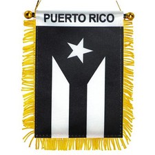 Anley 4x6 Inch Puerto Rico Black Fringy Window Hanging Flag