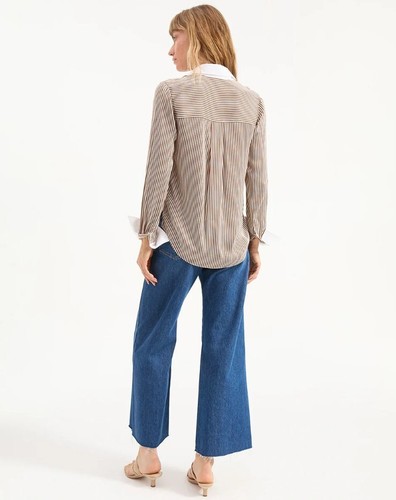 NEW VERONICA BEARD Amelia Silk Shirt Whisky/Off-White 024 - Picture 3 of 6