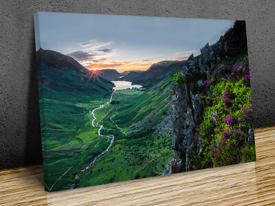Ruhiger Sonnenuntergang Buttermere Tal Leinwanddruck Kunst Wand gerahmt oder nur Druck  