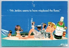 Man Pretty Ladies Stranded on Island Enjoy Cocktails Tanqueray Gin Ad Postcard