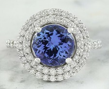 Double Halo Style Round Cut Blue Lab Created Sapphire Women's High Quality Ring