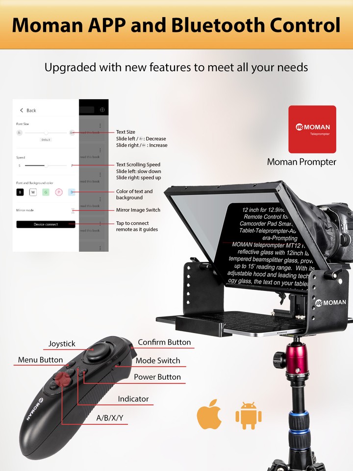 Moman MT12 Teleprompter 12in Metal Prompter Kit for DSLR Camera ...