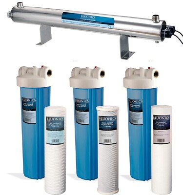 Bluonics 110W UV Ultraviolet + Sediment & Carbon Well Water 4.5 x 20'' Housing