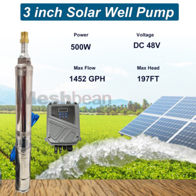 500W 3'' Solar Deep Well Pum Submersibl Pump Impeller DC 48V + MPPT Controller