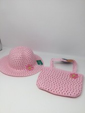 Girls Pink Hat  Purse Set New Wicker Rattan Easter Dress Up Church K3