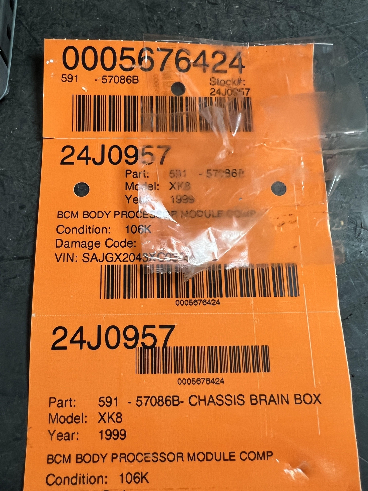 98-99 JAGUAR XK8 BCM BODY PROCESSOR MODULE COMPUTER ID LJB2500AE