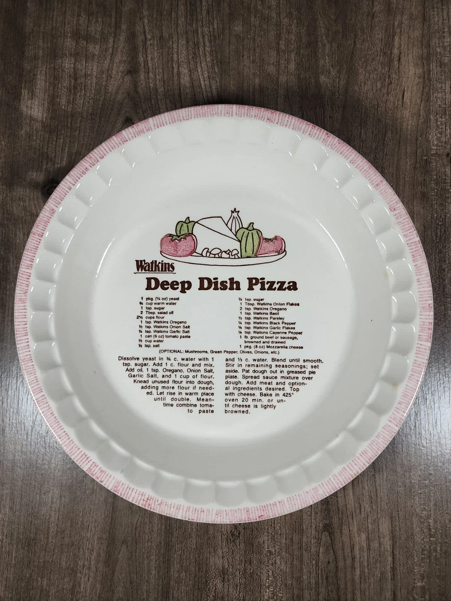 Vintage Watkins Deep Dish Pizza Pie Plate with Recipe