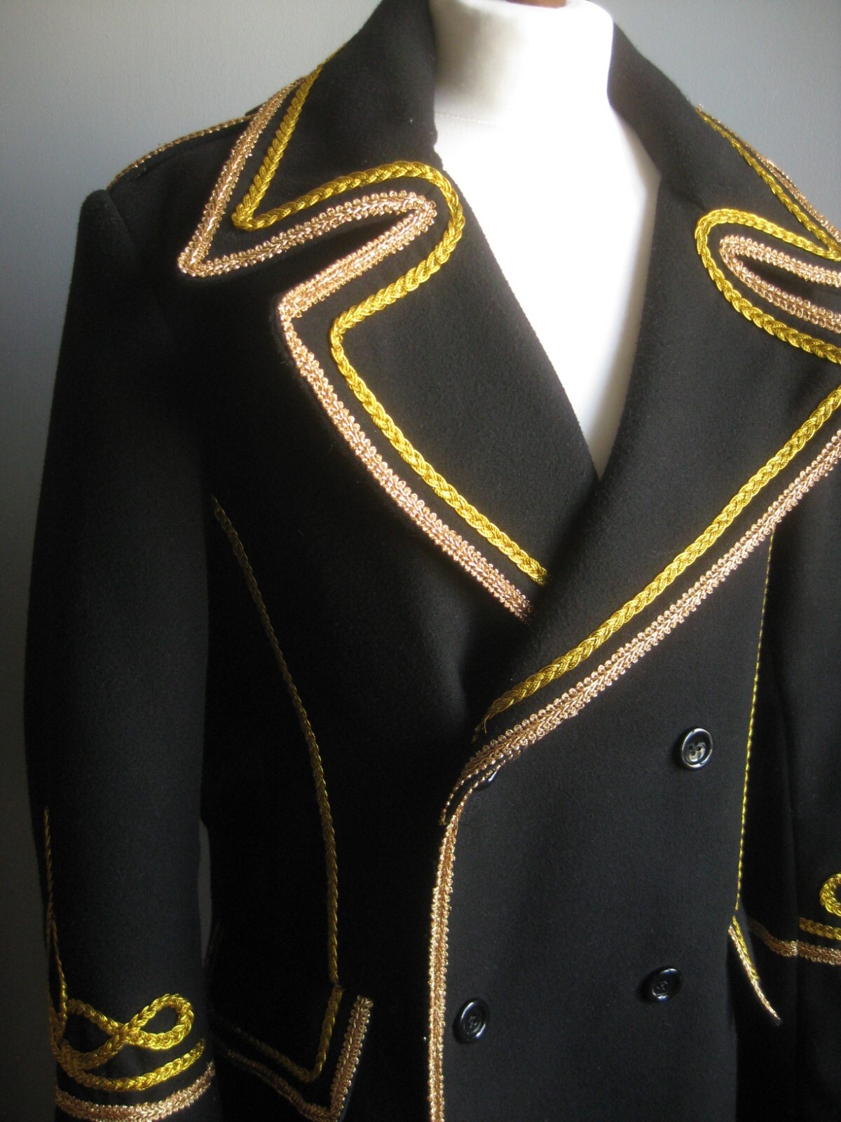 MILITARY JACKET PEA COAT naval 42 40 mens gold braid epaulettes GIANNI
