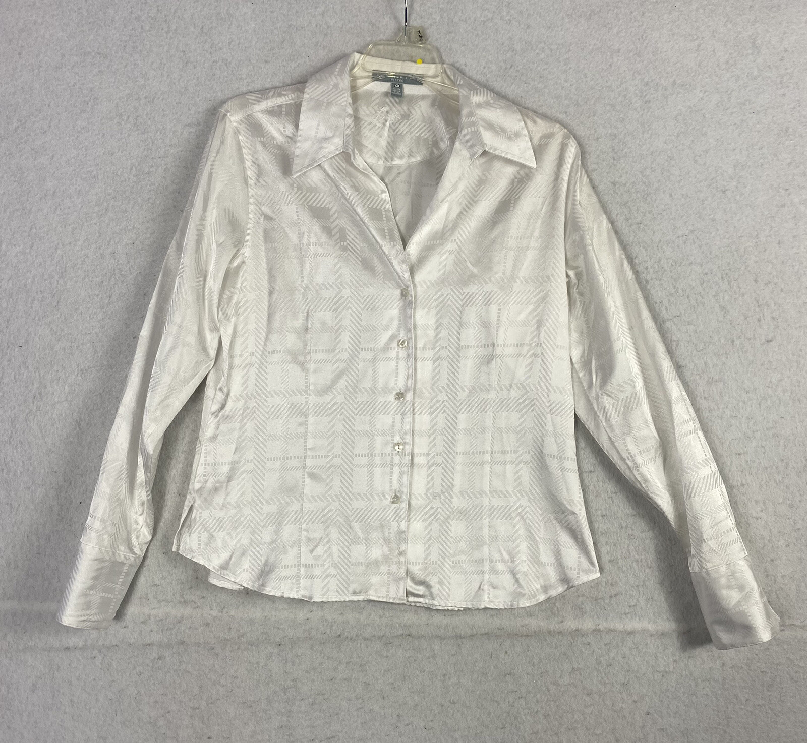 Wrinkle Free White Solid Plaid Collar Blouse Wome… - image 1