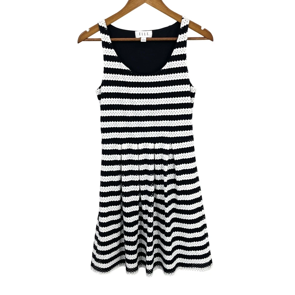 Vestido ELLE Fit & Flare Mujer 6 Negro Blanco Rayas Modesto Fiesta Línea A Femenino Foto 3 de 4