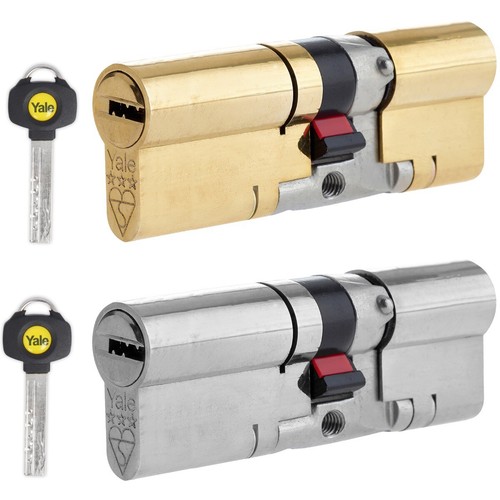 YALE 50/40 90mm PLATINUM CYLINDER LOCKS 3 Star Front Door Brass/Nickel
