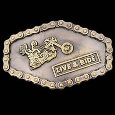 Live Ride Chopper Motorcycle Biker 1970s Vintage Belt Buckle