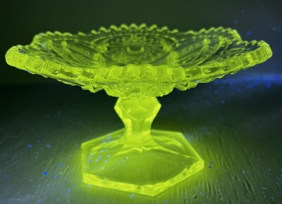 Antique EAPG Krys-Tol Manganese Glass Sawtooth Pedestal Candy Dish 6.75 x 3.75 
