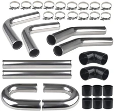 2.5" 63mm Aluminum Universal Intercooler Turbo Piping pipe Kit+BLACK hose+CLAMPS