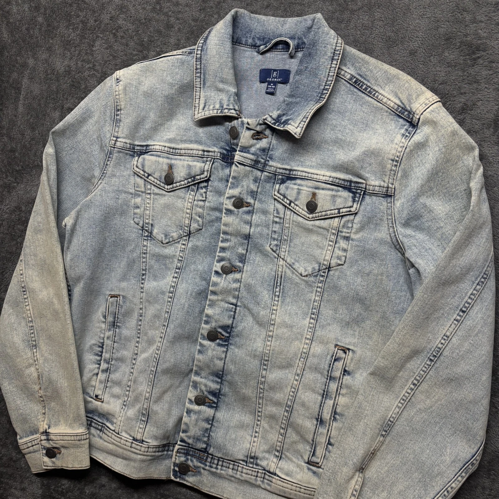 George Jacket Mens Medium Blue Denim Light Wash Casual Trucker Western Outdoors
