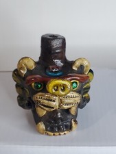 Vintage Aztec Death Whistle - With Stones And Gems Jaguar Face Man-Creepy
