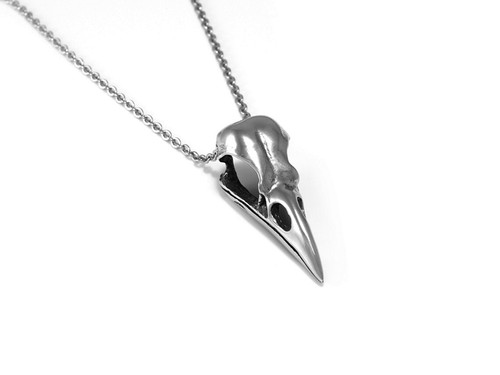 Handmade Crow Skull Pendant Necklace in Pewter Goth Jewelry Bird Cranium - Picture 3 of 5
