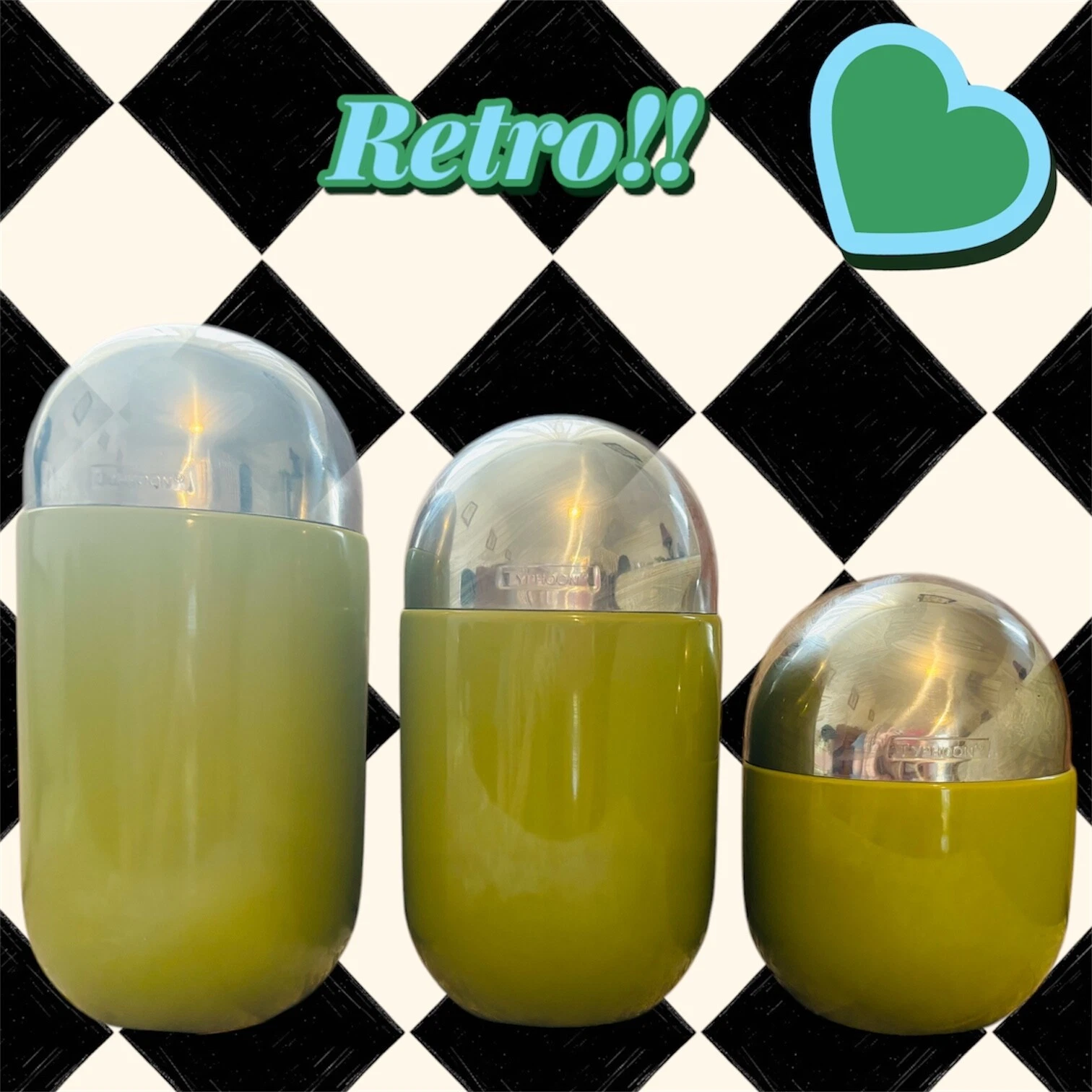 Set of 3 Retro Green Typhoon Capsule Canisters