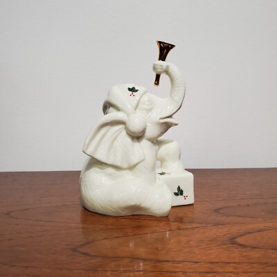 CHRISTMAS ELEPHANT Formalities Baum Bros Ivory w/ Holly & Berry & Gold Figurine