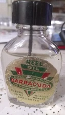 Vintage Fishing Reel Oil Bottle W/ Label Barracuda Brand St. Petersburg Florida