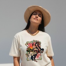 Uniqueone Long Live Cowgirls Graphic Tee Apricot Cream Oversized Western XL