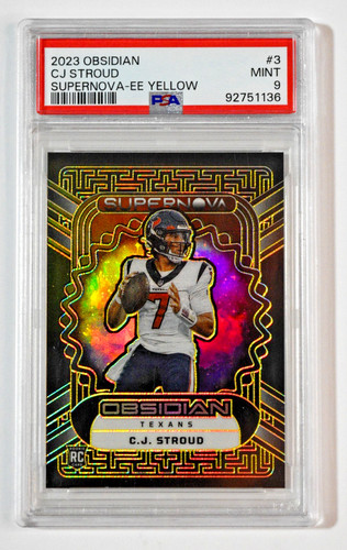 2023 Panini Obsidian CJ Stroud #3 Supernova Etch Yellow RC /25 PSA 9 Texans