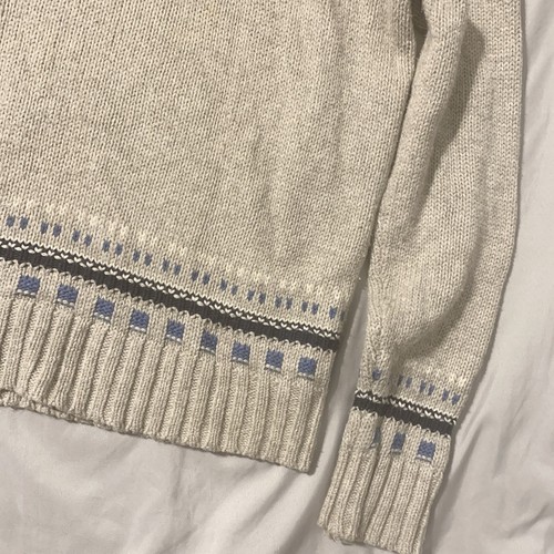American Eagle Sweater Men MED Beige Blue Fair Isle Shawl Collar Heritage Dad - Picture 6 of 18