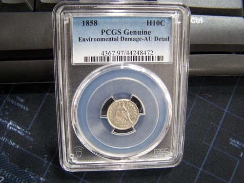 1858   H10C LIBERTY SEATED HALF DIME  PCGS  AU DETAILS