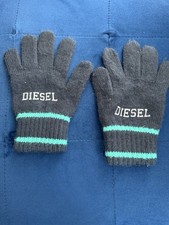 Diesel Boys Knit Striped Gloves Gray Blue White Warm Winter Fashion Accessory