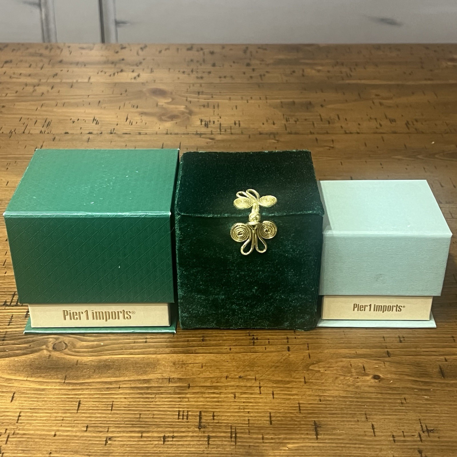 "Li  Bien " PIER 1 Art Hand-Painted Glass Christmas Ornaments Set of 3 w/boxes