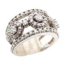 925 Sterling Silver Vintage Ring CZ Halo Circles Openwork Band Sz 8 RG35148