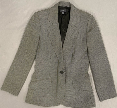 Mexx Women s Jacket Blazer 6 Black Geometric Design One Button Lined Business