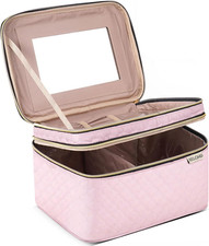 Large Makeup Bag with Mirror Double Layer Travel Make up Organizer Case, Large C