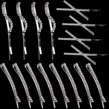 16 Pieces Rhinestone Bobby Pins, Crystal Shiny Hair Clips, Silver Barrettes