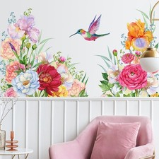 Large Removable Flowers Wall Stickers Colorful Peonies Wall Decals Peel and S...