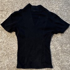 Black Solid Knit V-Neck Short Sleeve Pullover...