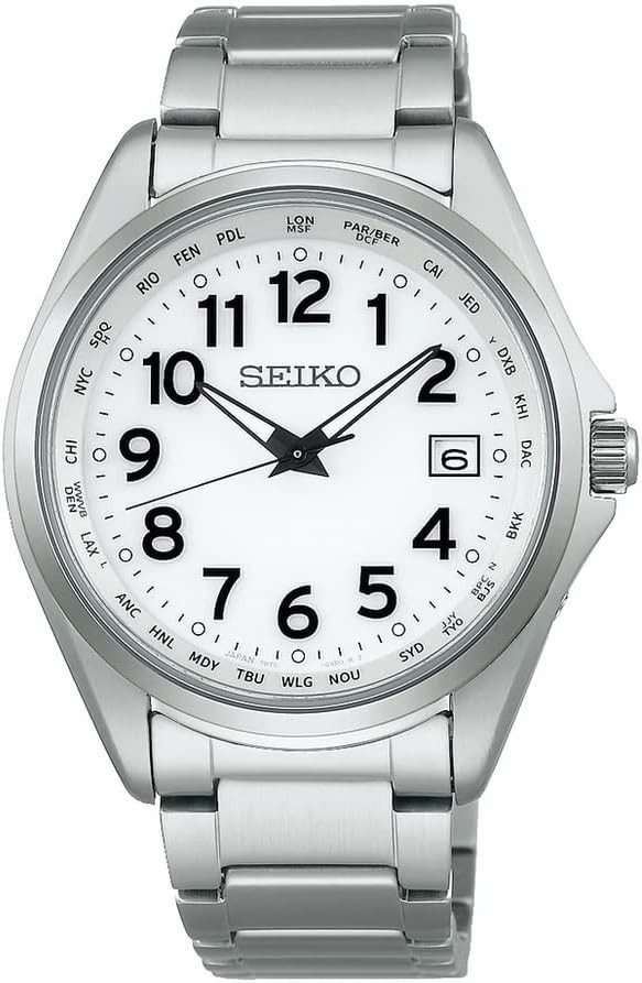 SEIKO Selection SBTM327 Titanium Radio Solar World Time White Dial NEW Watch